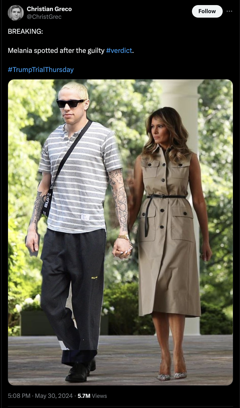 pete davidson melania trump - Christian Greco ChristGrec Breaking Melania spotted after the guilty . Thursday 5.7M Views